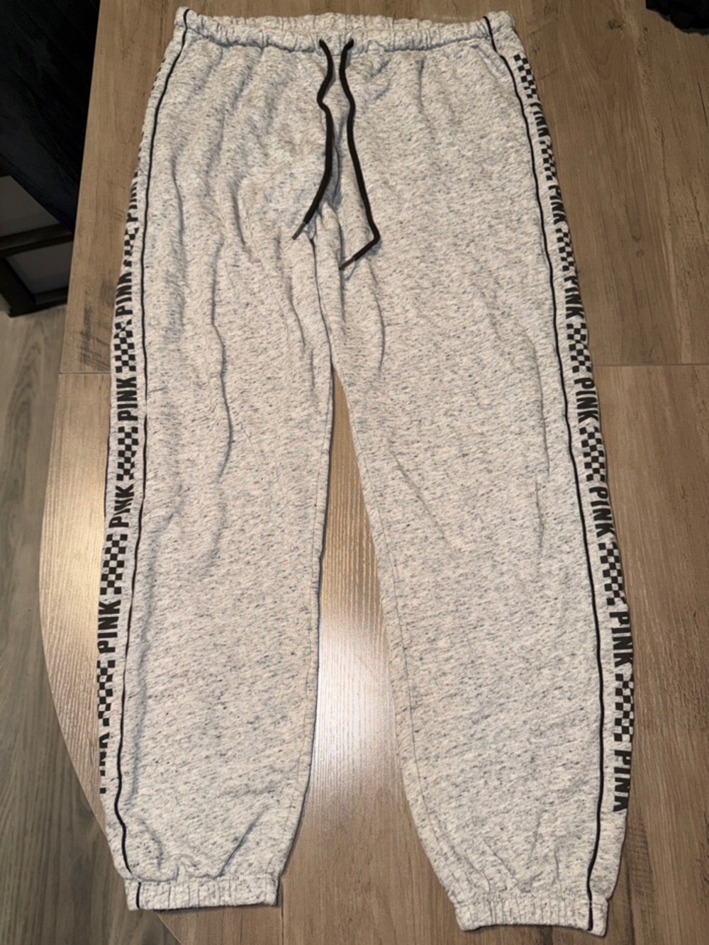 PINK Victoria's Secret Light Gray Heather Joggers with Black Side Tape